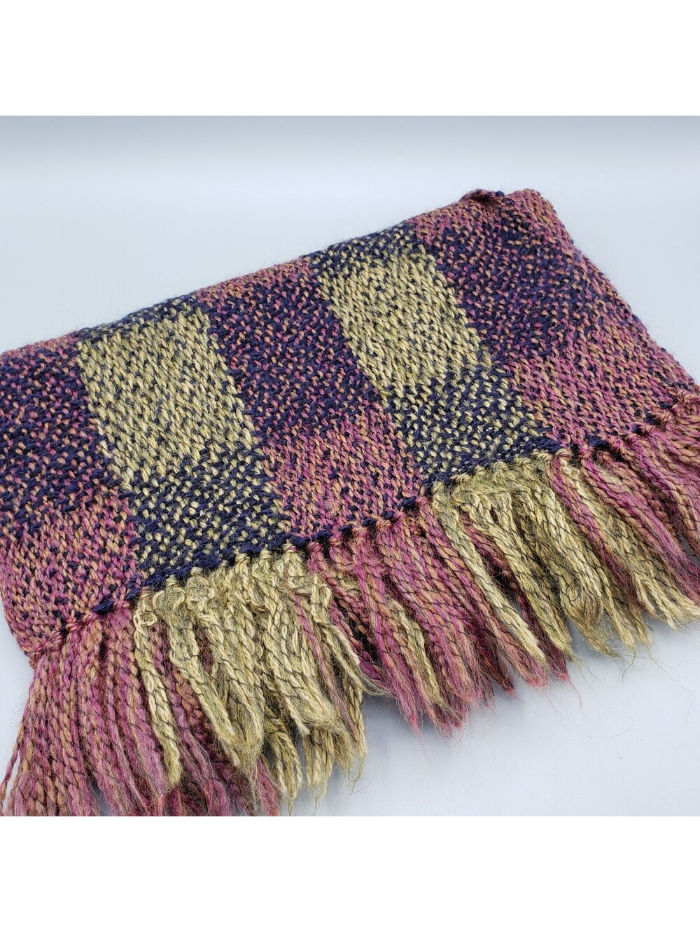 Invisible World Wool Plaid Scarf Juneau Alaska Olive Black Burgundy 68x13 Winter